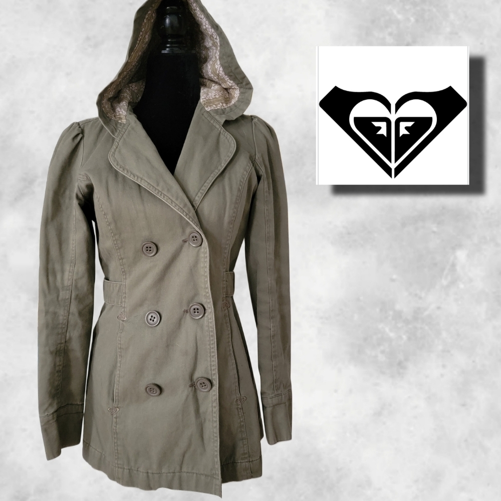 Roxy Olive Double-Breasted Hooded Jacket